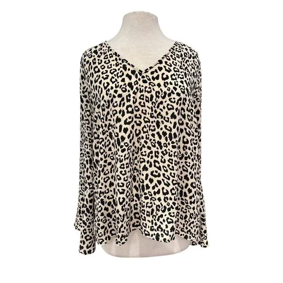 Krazy Kat Womens Leopard Print V-Neck Blouse With Flared Sleeves Lightweight & F - Picture 1 of 8